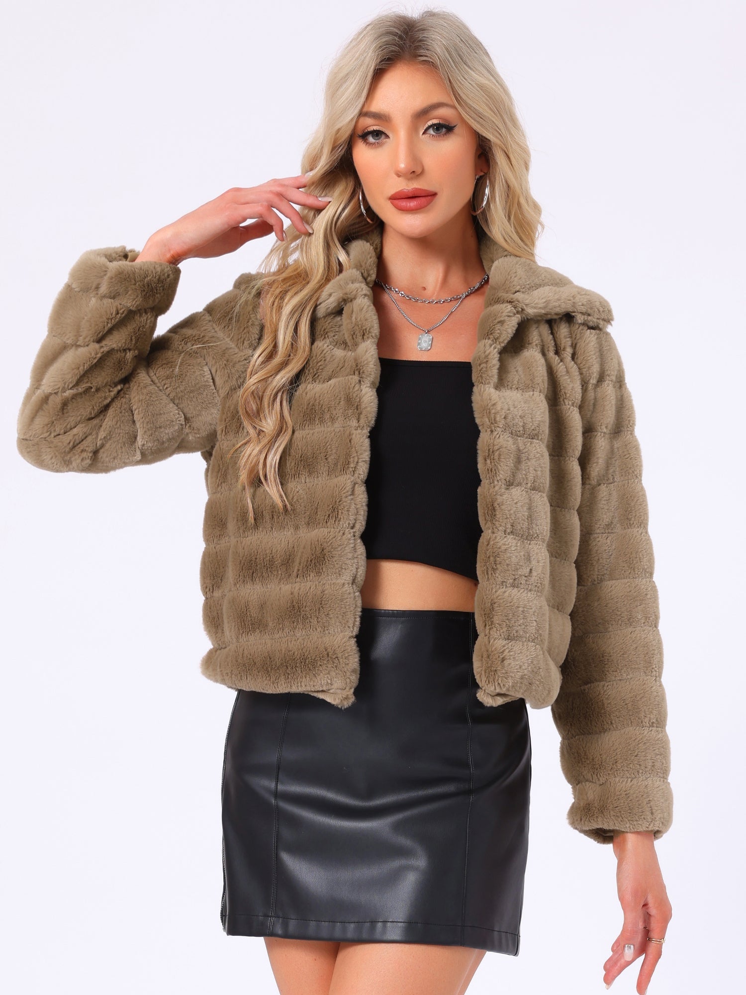 Fluffy Collar Warm Winter Cropped Faux Fur Coat