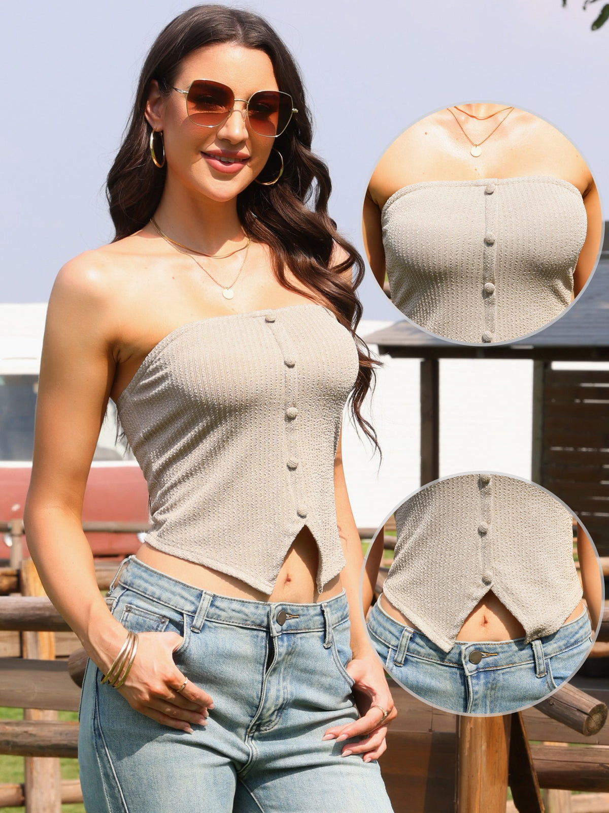 Strapless Summer Casual Knitted Going Out Crop Tube Tops