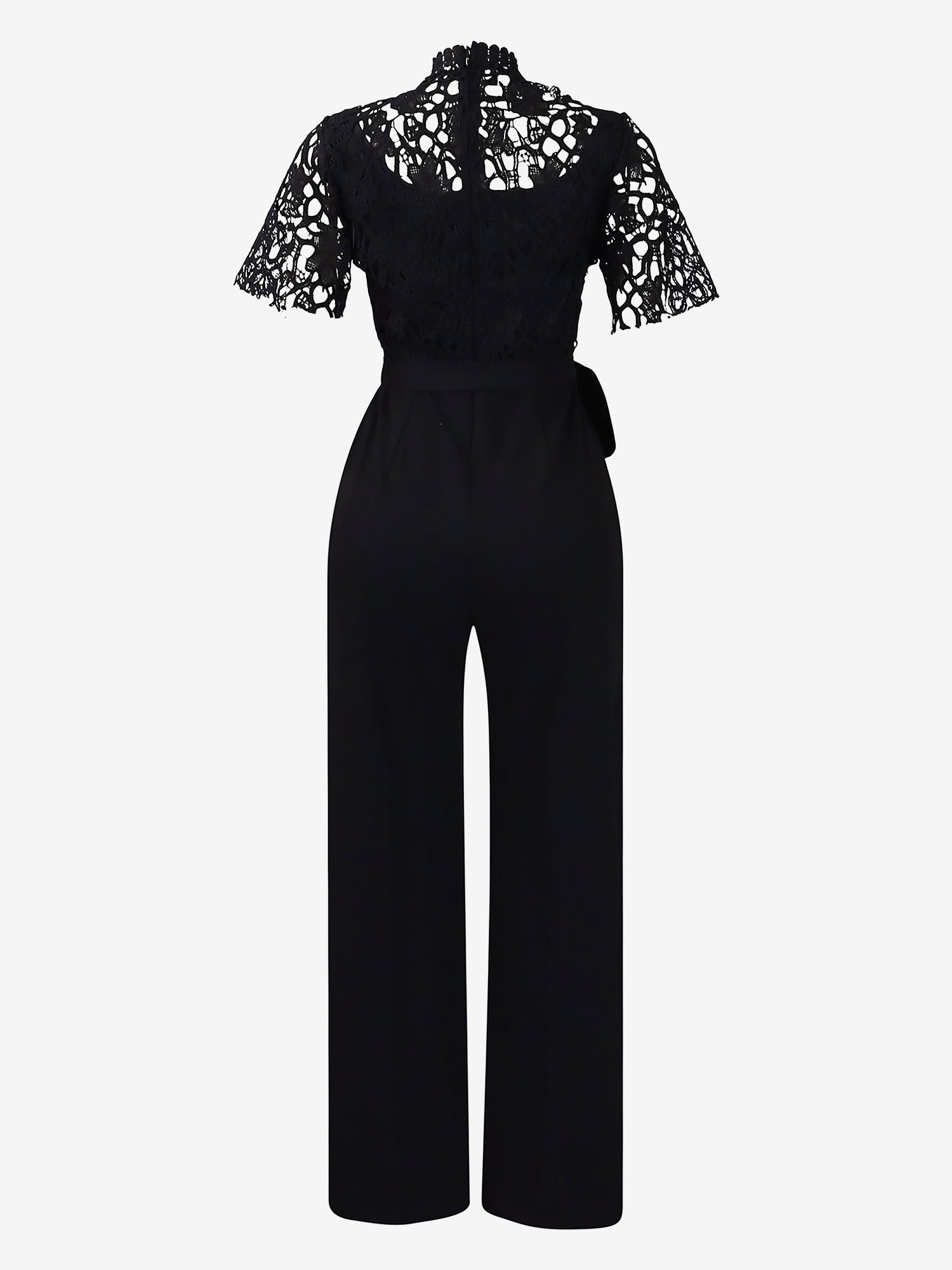 Lace Hollow Short Sleeves High Waist Straight Legs Jumpsuits