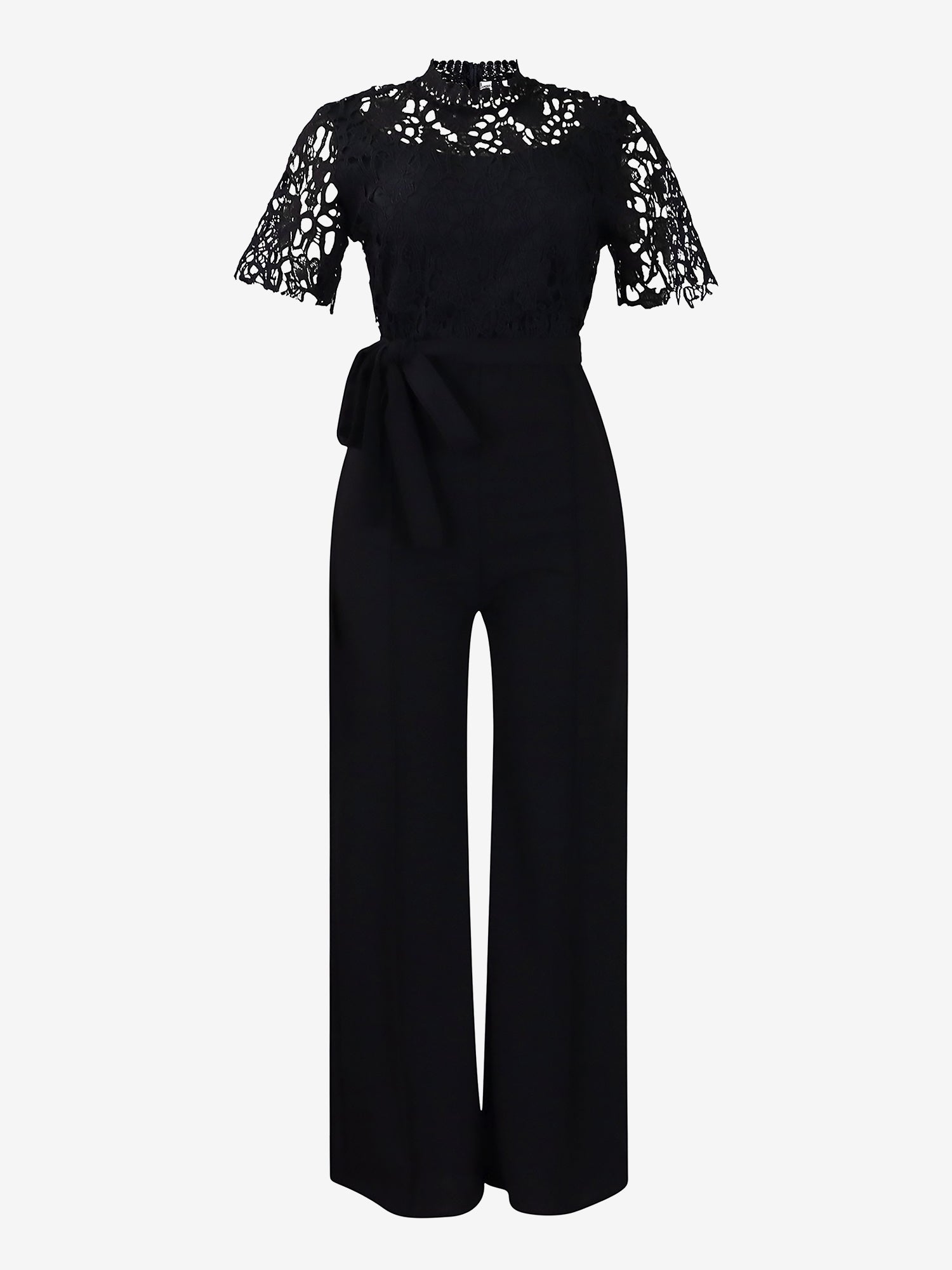 Lace Hollow Short Sleeves High Waist Straight Legs Jumpsuits