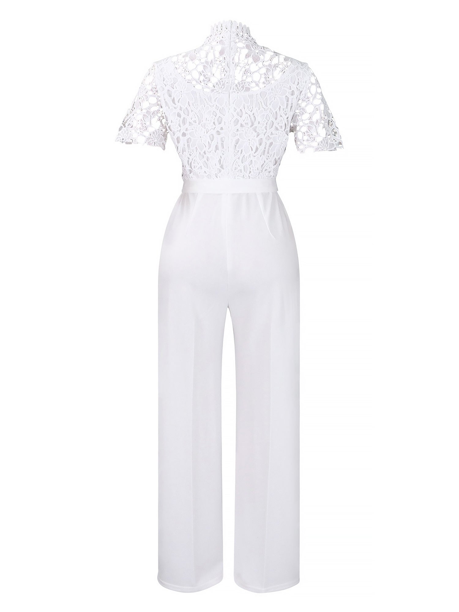 Lace Hollow Short Sleeves High Waist Straight Legs Jumpsuits