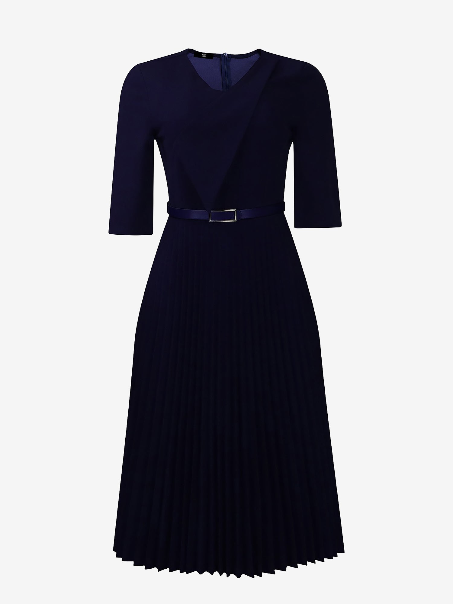 V Neck Short Sleeves Pleated Belted A-Line Midi Dress