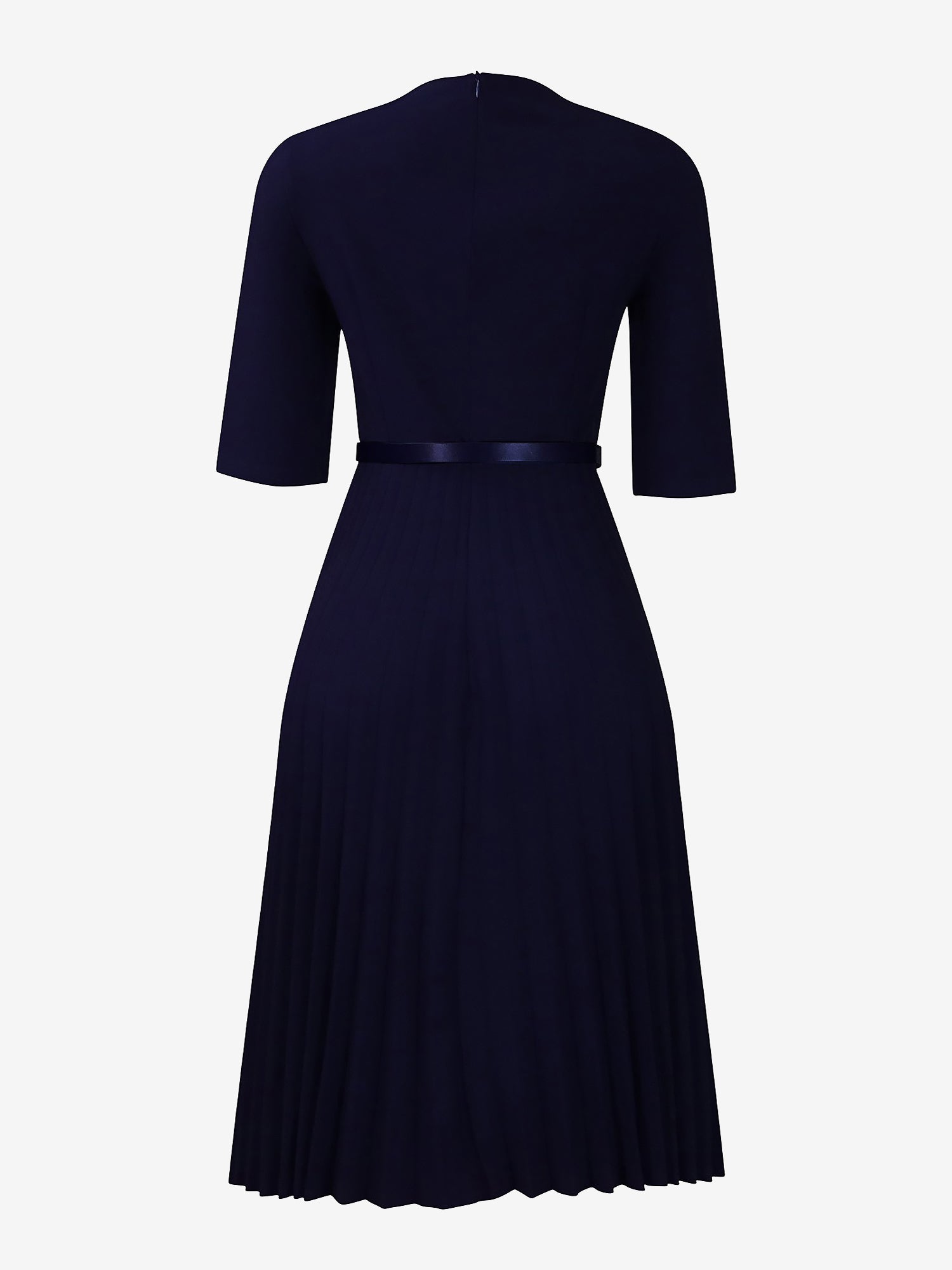V Neck Short Sleeves Pleated Belted A-Line Midi Dress