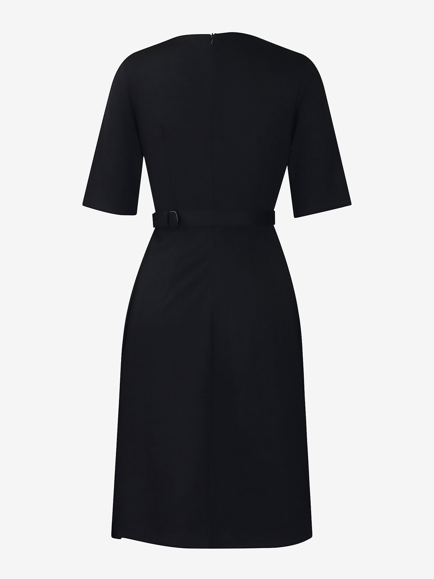 Round Neck Mid Sleeve Pleated Belted A-Line Dress