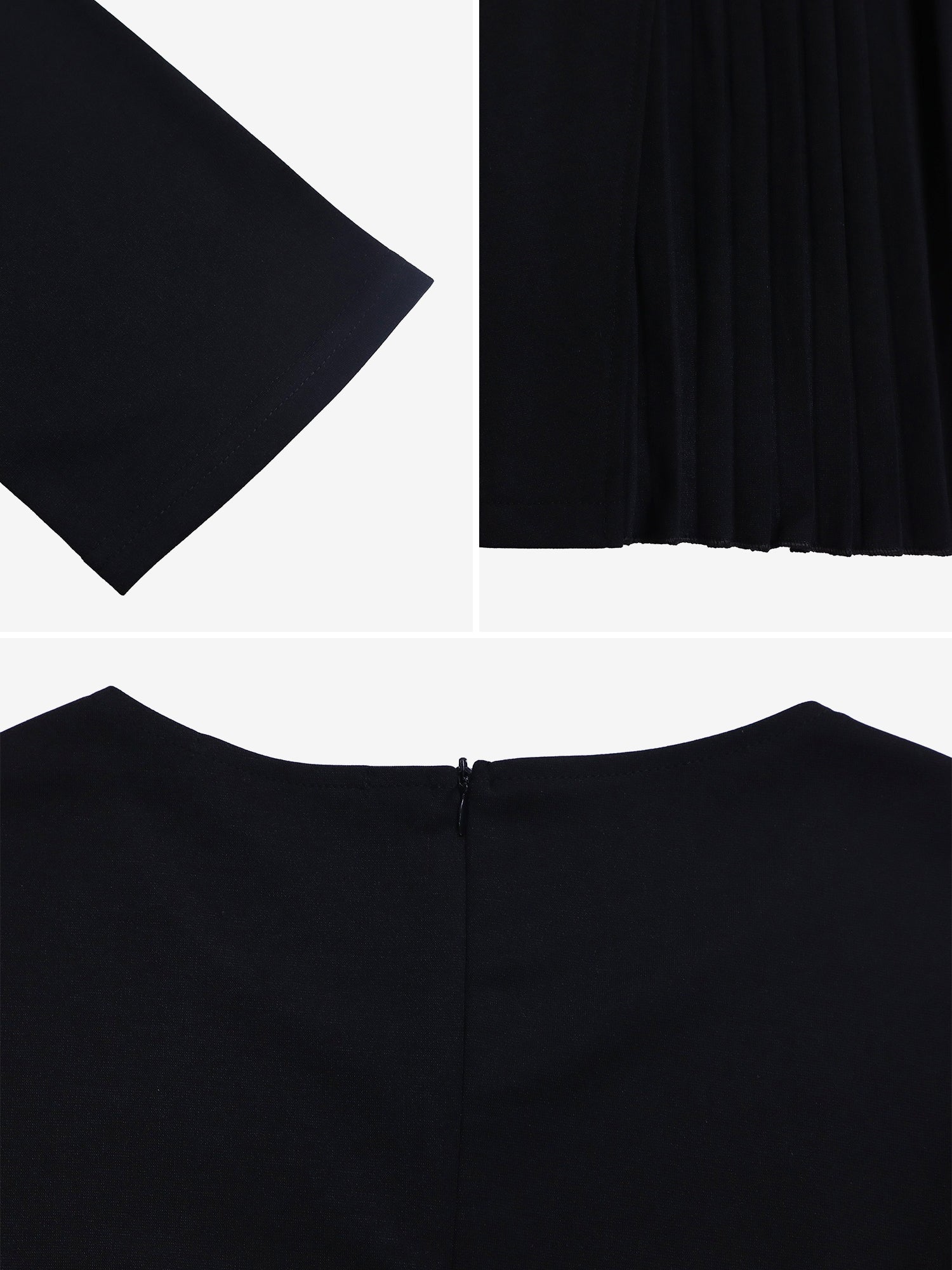 Round Neck Mid Sleeve Pleated Belted A-Line Dress