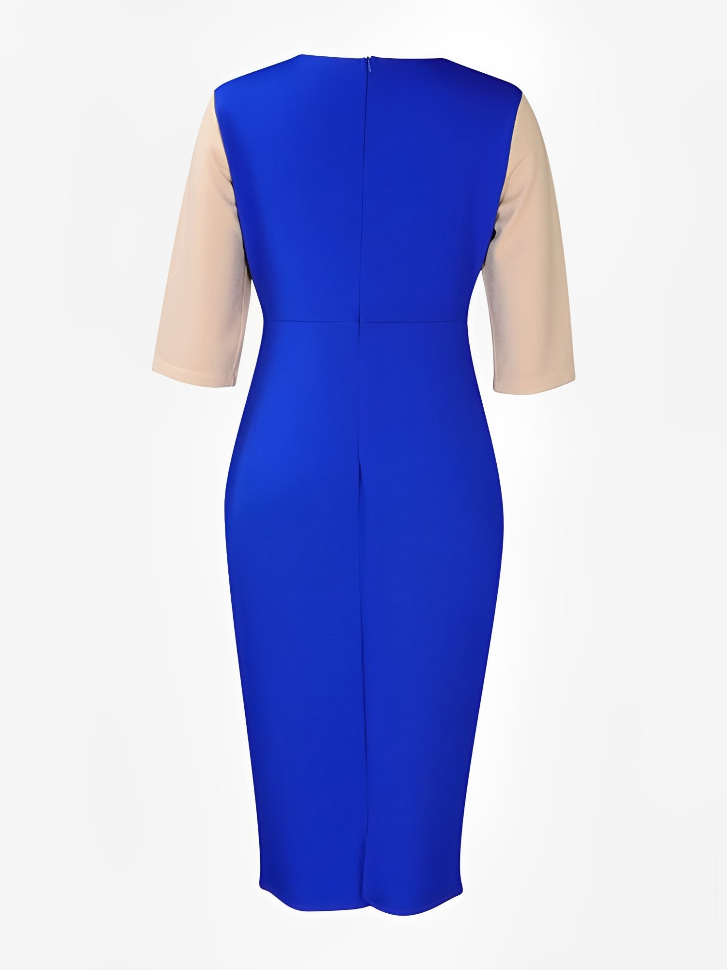 Colorblock Round Neck 3/4 Sleeves Sheath Dress