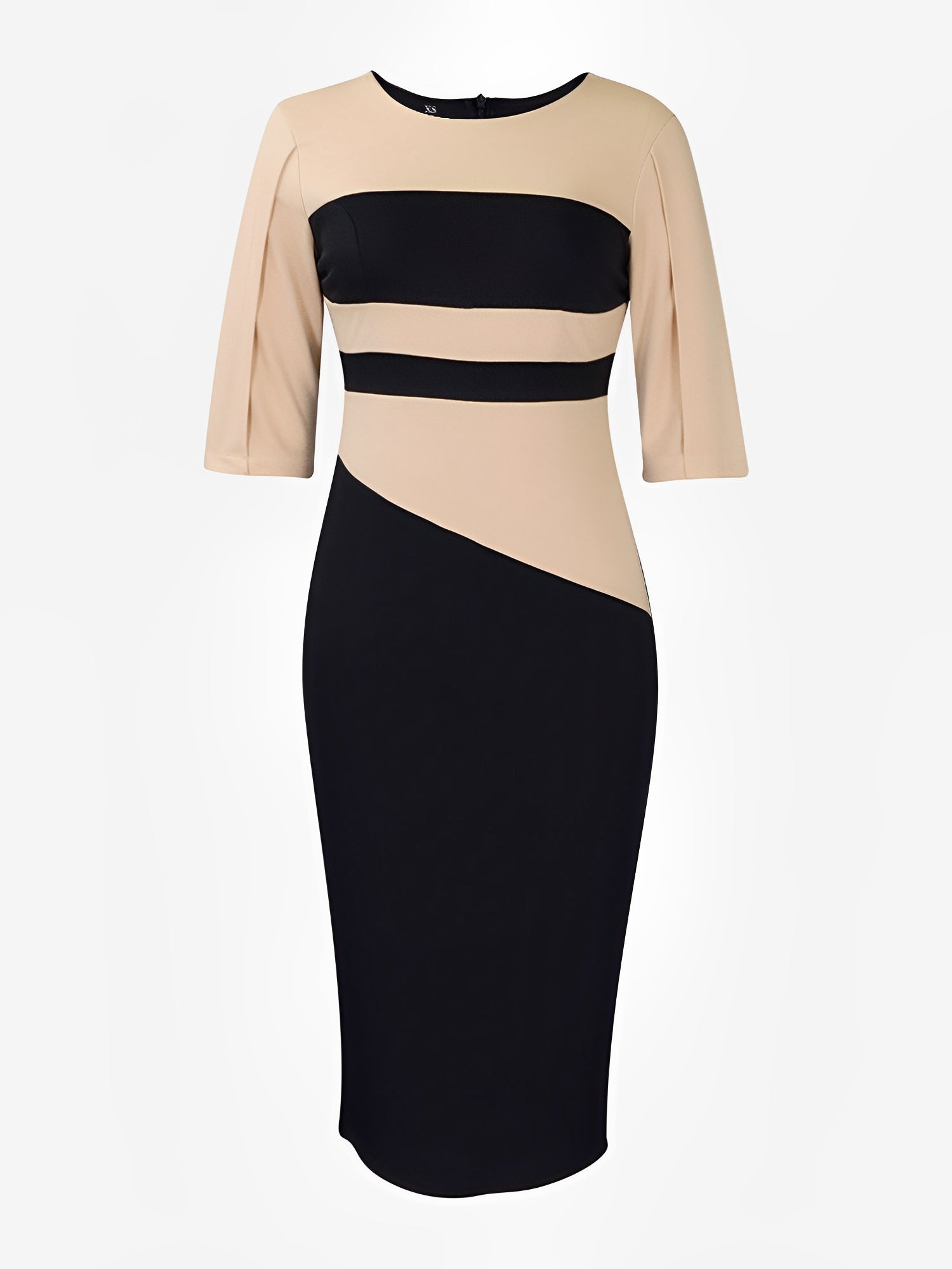 Colorblock Round Neck 3/4 Sleeves Sheath Dress