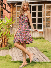 Spaghetti Straps Smocked A-Line Mini Floral Dress Sundress