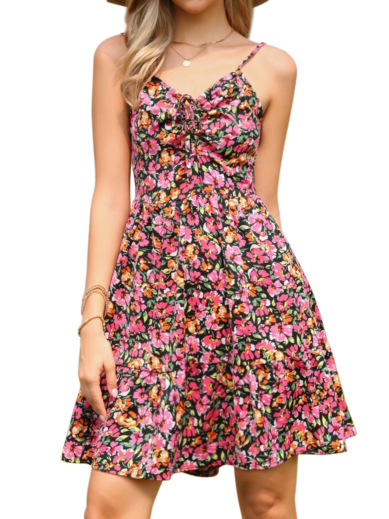 Spaghetti Straps Smocked A-Line Mini Floral Dress Sundress