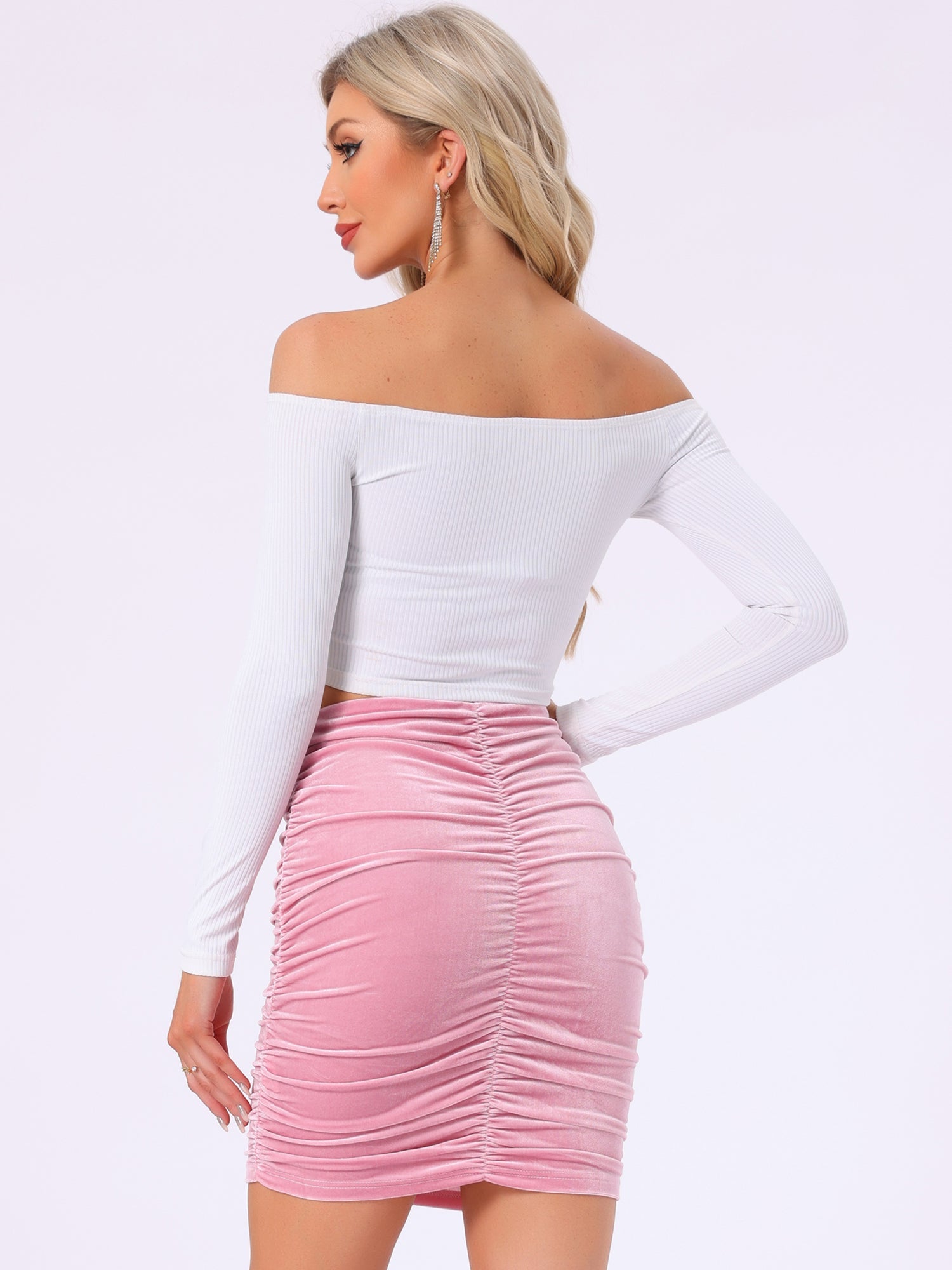 Solid Velvet Party Bodycon Mini Ruched Skirt