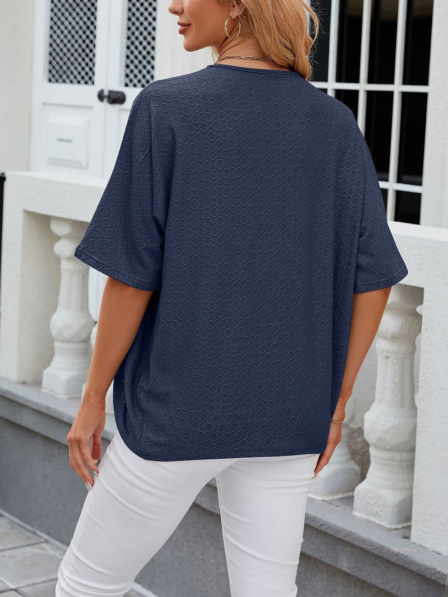 Solid Color Mid Sleeve Textured Open Front Jacket