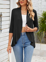 Solid Color Ruffled Hem 3/4 Sleeve Open Front Jacket