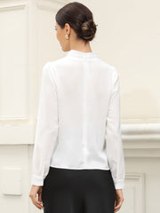 Work Business Casual Pleat Mock Neck Puff Long Sleeve Office Blouse