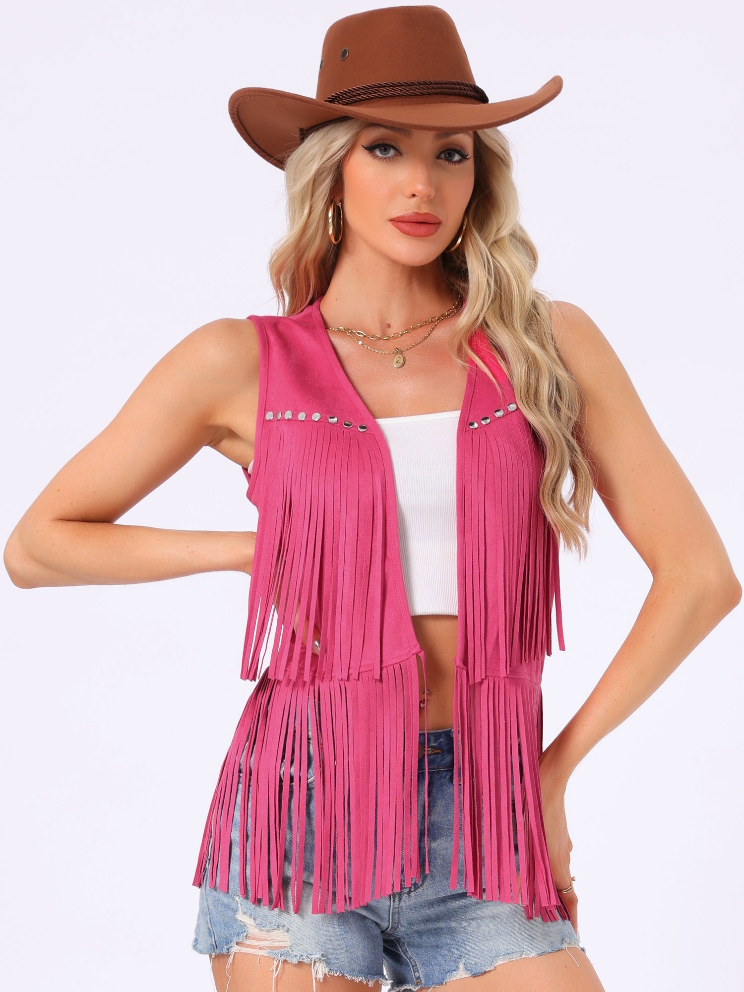 Fringe Open Front 70s Outfits Faux Suede Tassel Vest