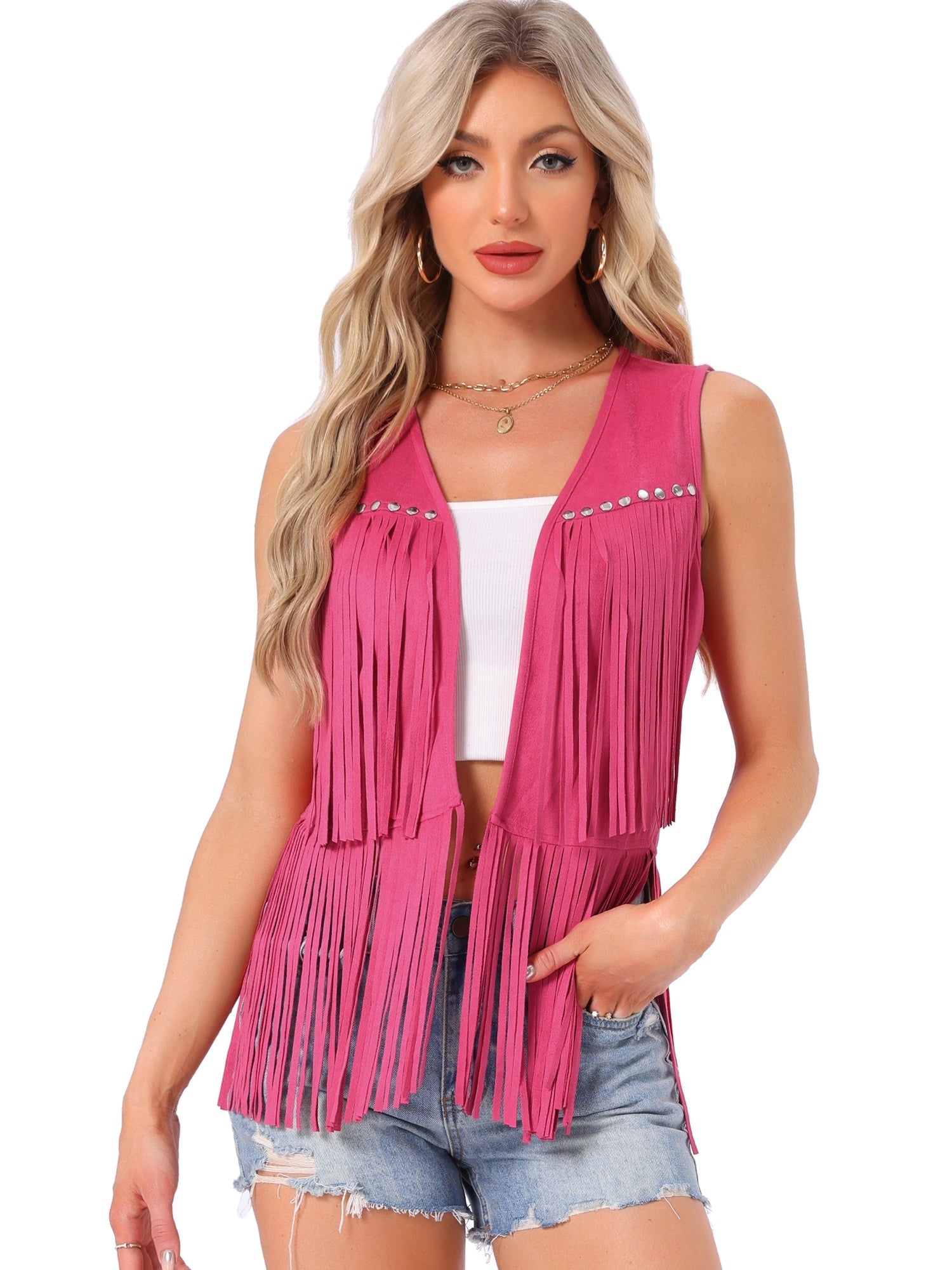 Fringe Open Front 70s Outfits Faux Suede Tassel Vest