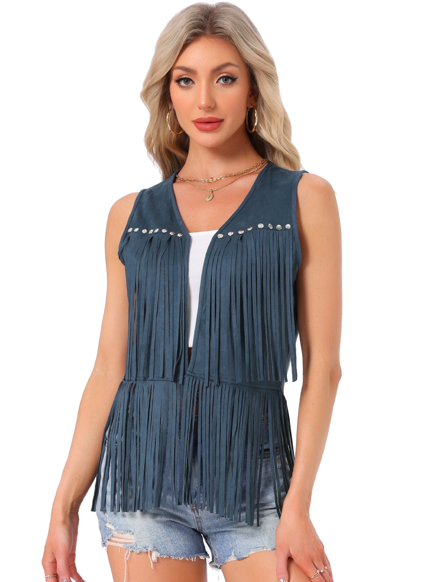 Fringe Open Front 70s Outfits Faux Suede Tassel Vest
