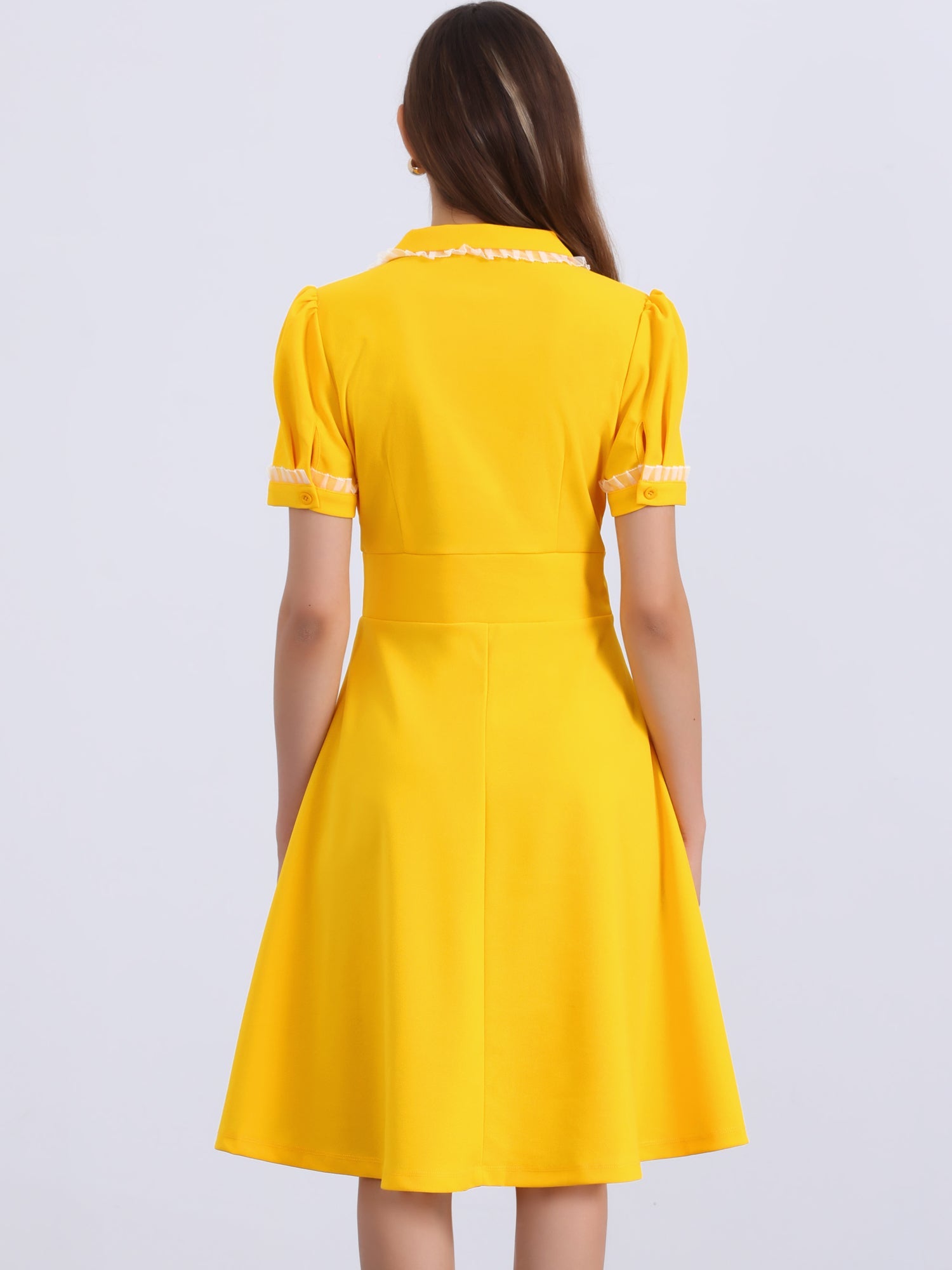 Work Lace Notched Collar Vintage 1950s Short Sleeve Midi Shirt Dress