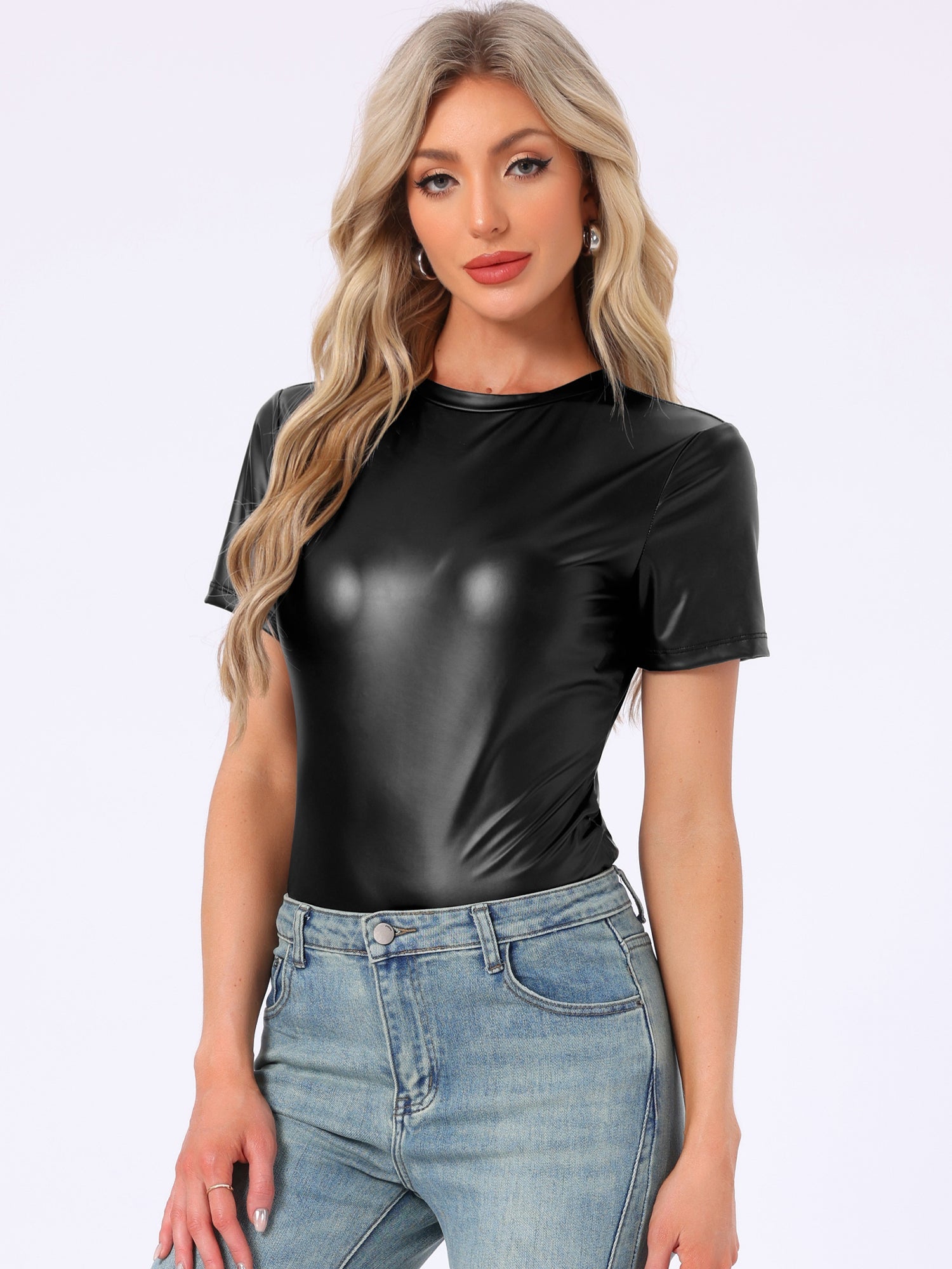 Glitter Metallic Short Sleeve Shiny Multicolor Blouse