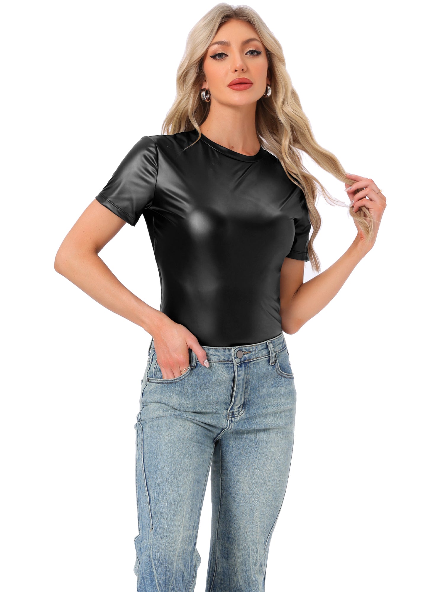 Glitter Metallic Short Sleeve Shiny Multicolor Blouse