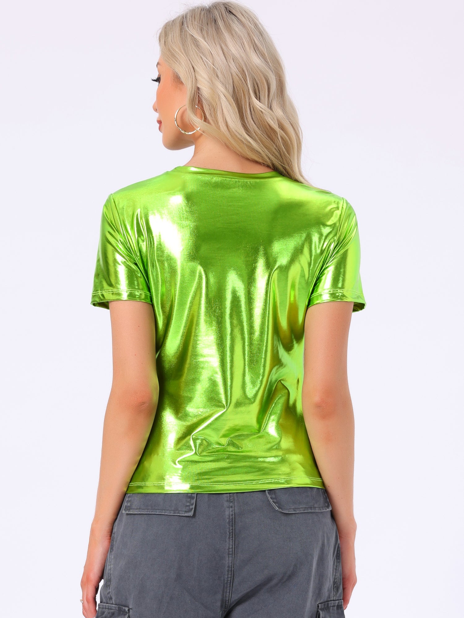 Glitter Metallic Short Sleeve Shiny Multicolor Blouse
