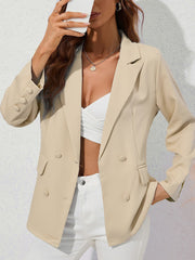 Notched Lapel Long Sleeve Double Breasted Blazer