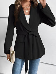 Shawl Collar Lace-Up Long Sleeve Peplum Jacket