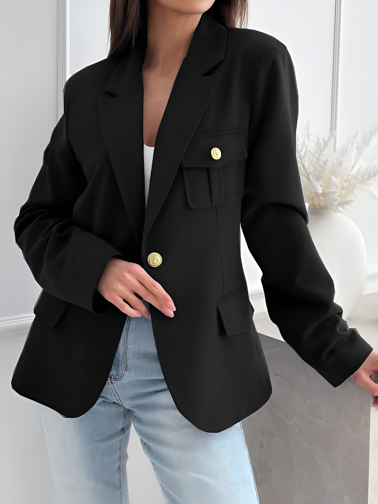 Solid Color Double Breasted Long Sleeves Blazer