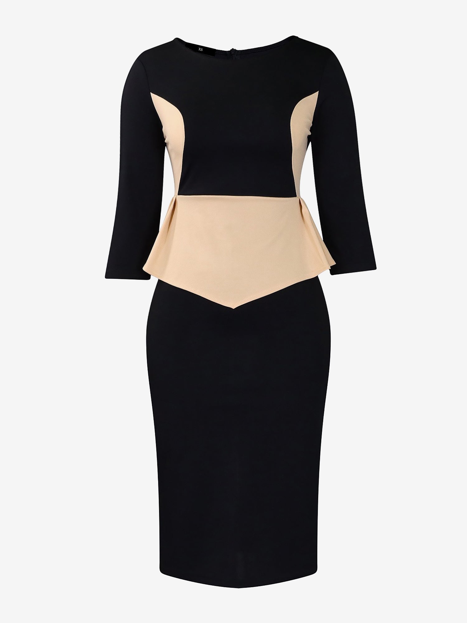 Colorblock Round Neck 3/4 Sleeves Slit Sheath Dress