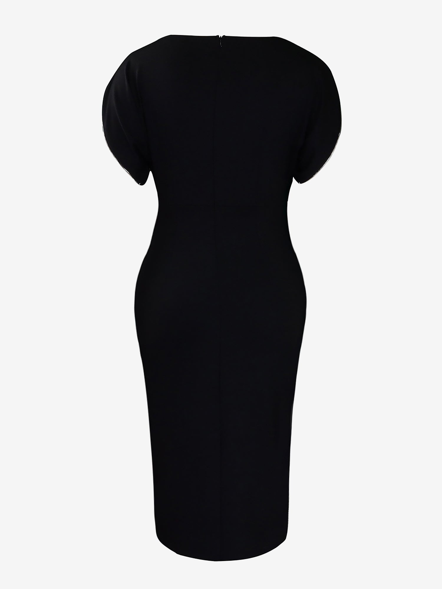Zipper Short Sleeves Slit Midi Sheath Dress