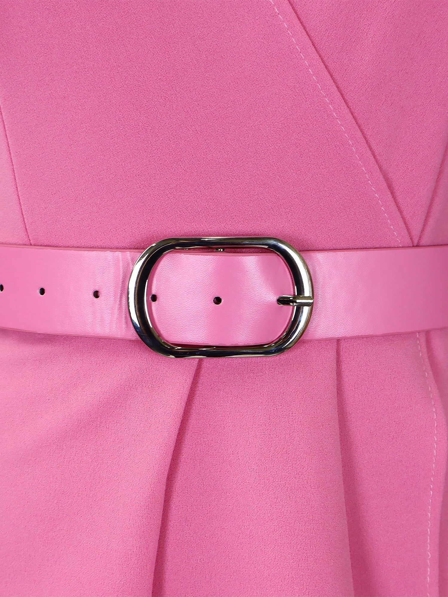 V Neck Short Sleeves Belted Pleated Midi Work Dress