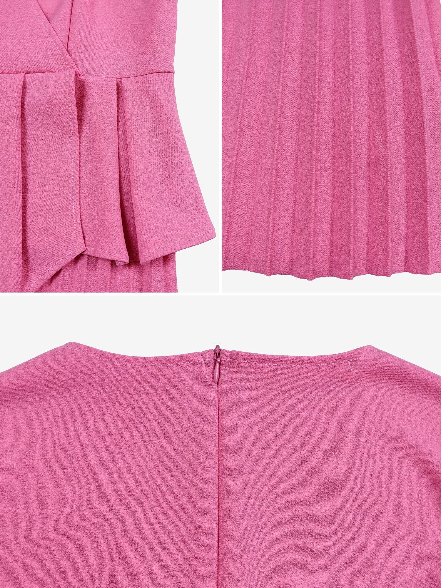 V Neck Short Sleeves Belted Pleated Midi Work Dress
