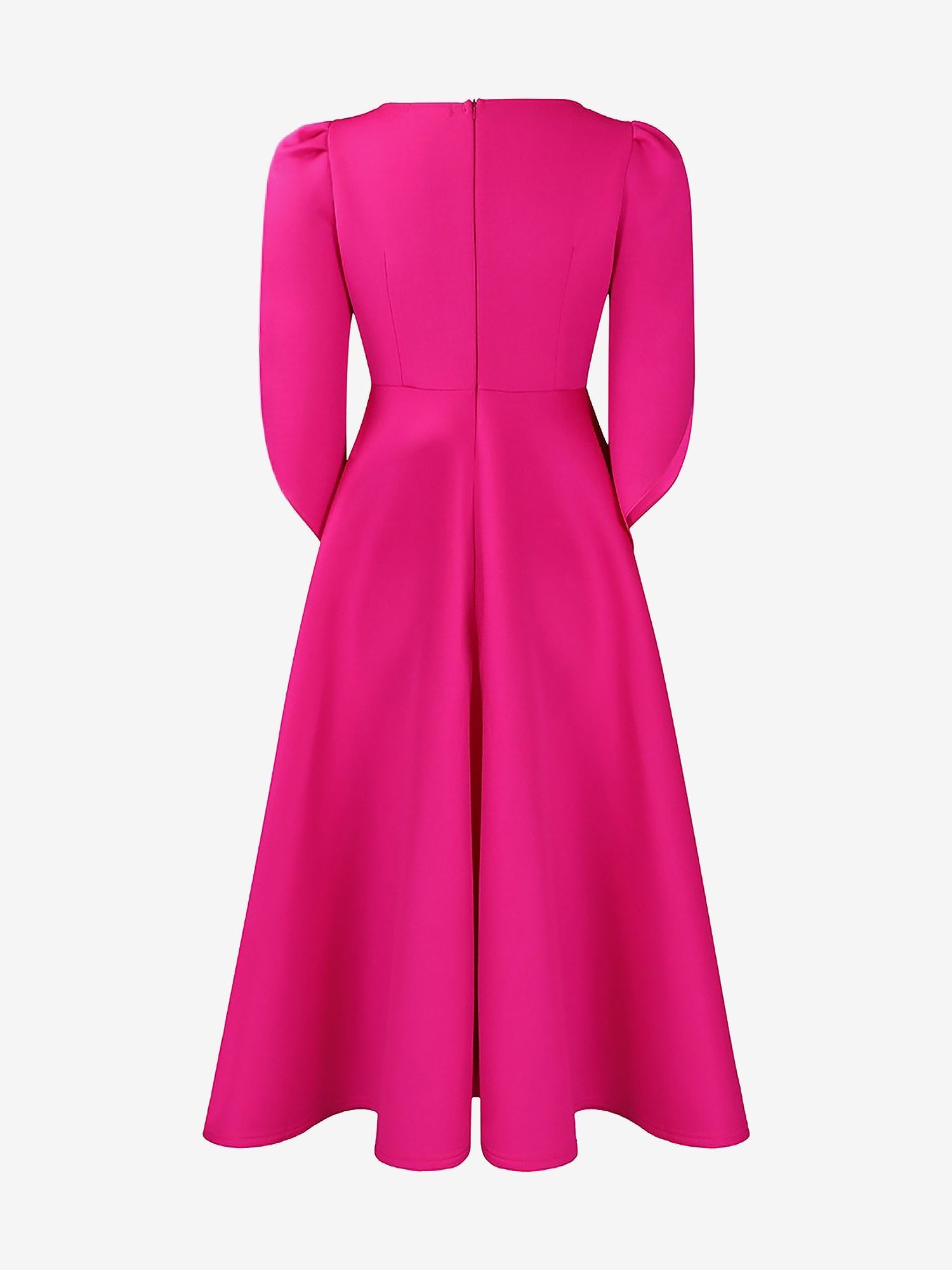 Round Neck Puff 3/4 Sleeves A-Line Midi Dress