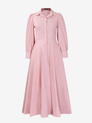 Solid Color Puff Long Sleeves Midi A-Line Shirt Dress