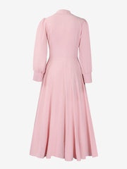 Solid Color Puff Long Sleeves Midi A-Line Shirt Dress