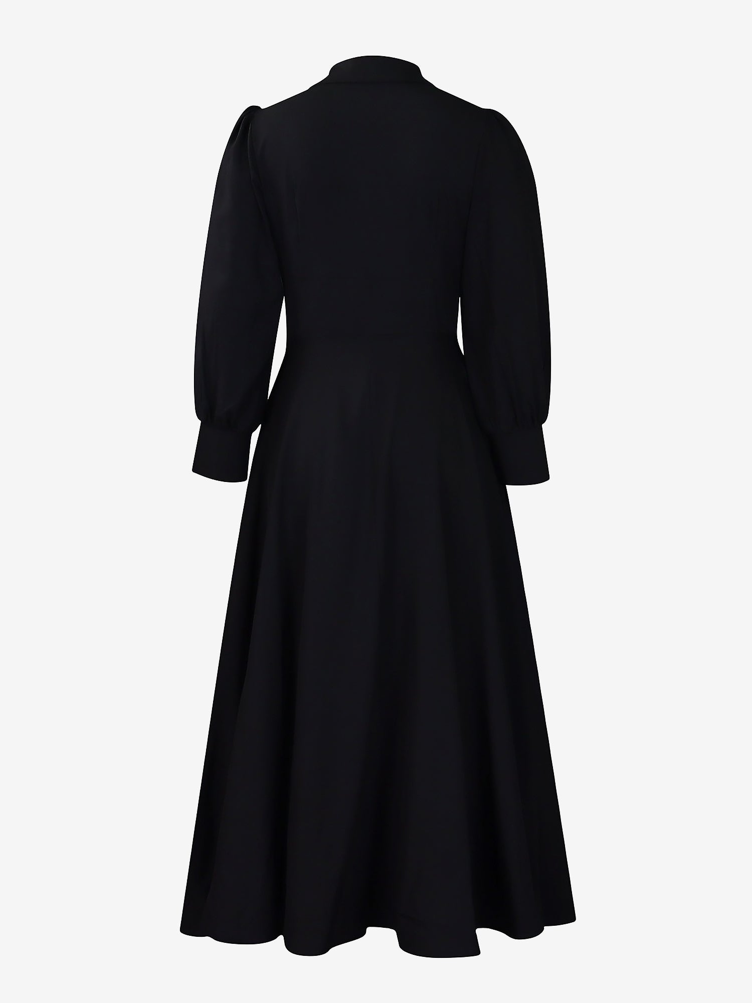 Solid Color Puff Long Sleeves Midi A-Line Shirt Dress