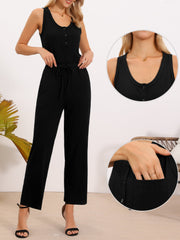 Sleeveless Crew Neck Knit Wide Leg Jumpsuits