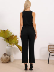 Sleeveless Crew Neck Knit Wide Leg Jumpsuits