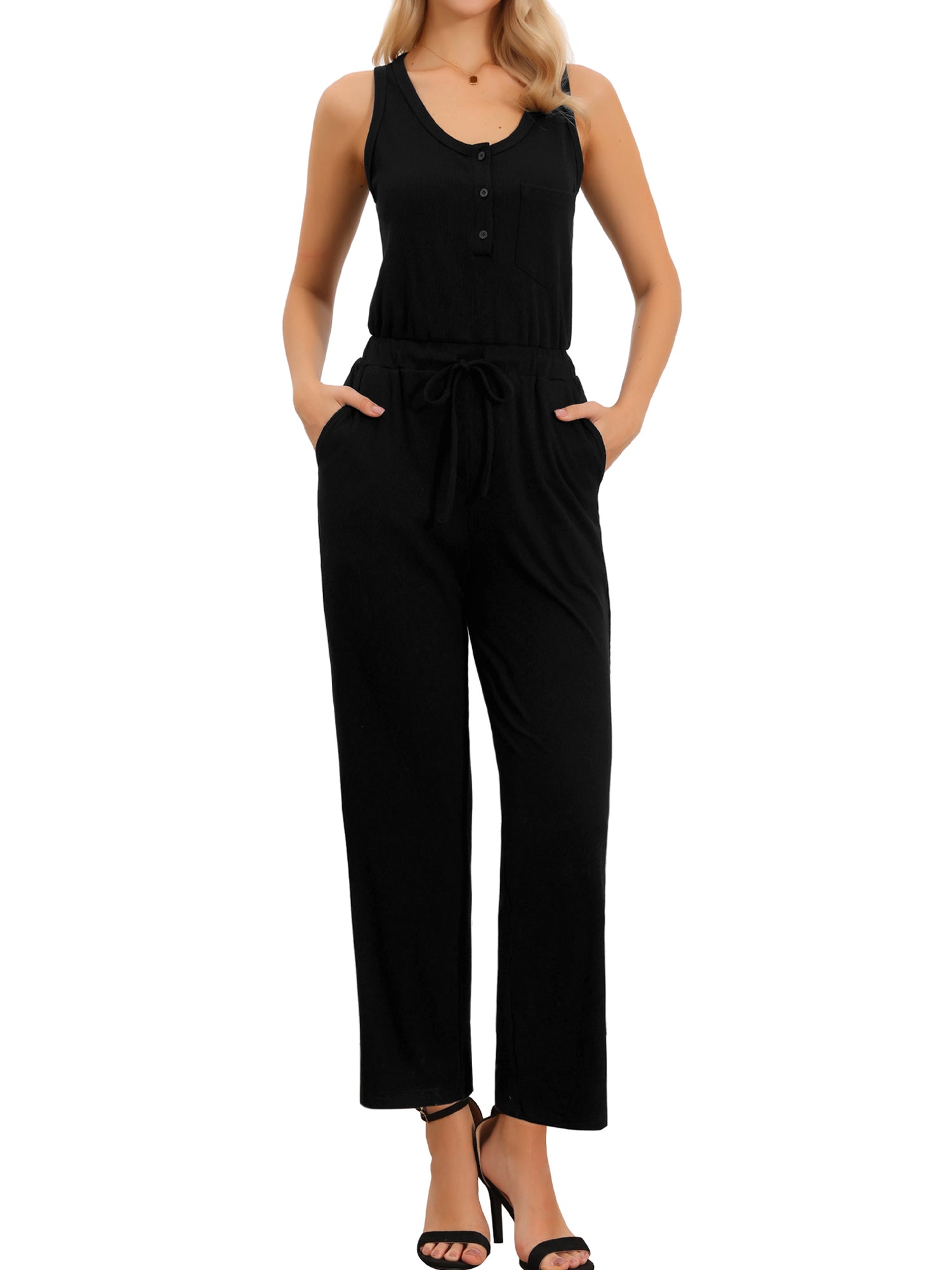 Sleeveless Crew Neck Knit Wide Leg Jumpsuits
