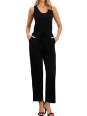 Sleeveless Crew Neck Knit Wide Leg Jumpsuits