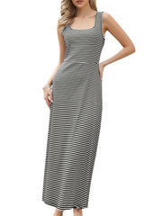 Striped U Neck Sleeveless Casual Maxi Tank Dress