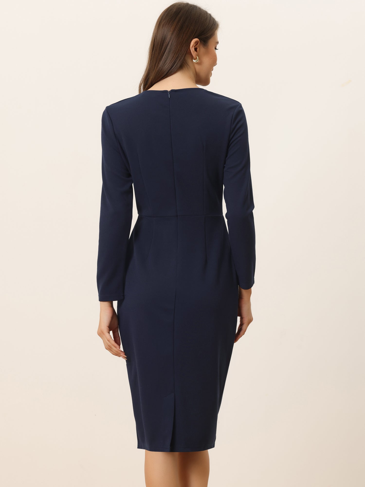 Bodycon Pencil Round Neck Bracelet Sleeve Peplum Office Sheath Dress