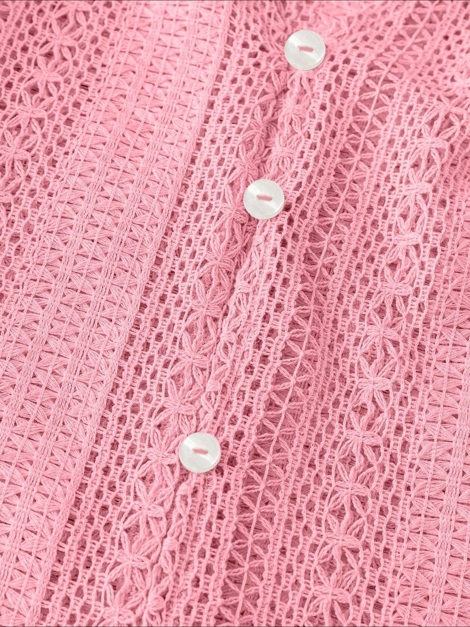 Solid Color Long Sleeves Knitted Sheer Crochet Blouse