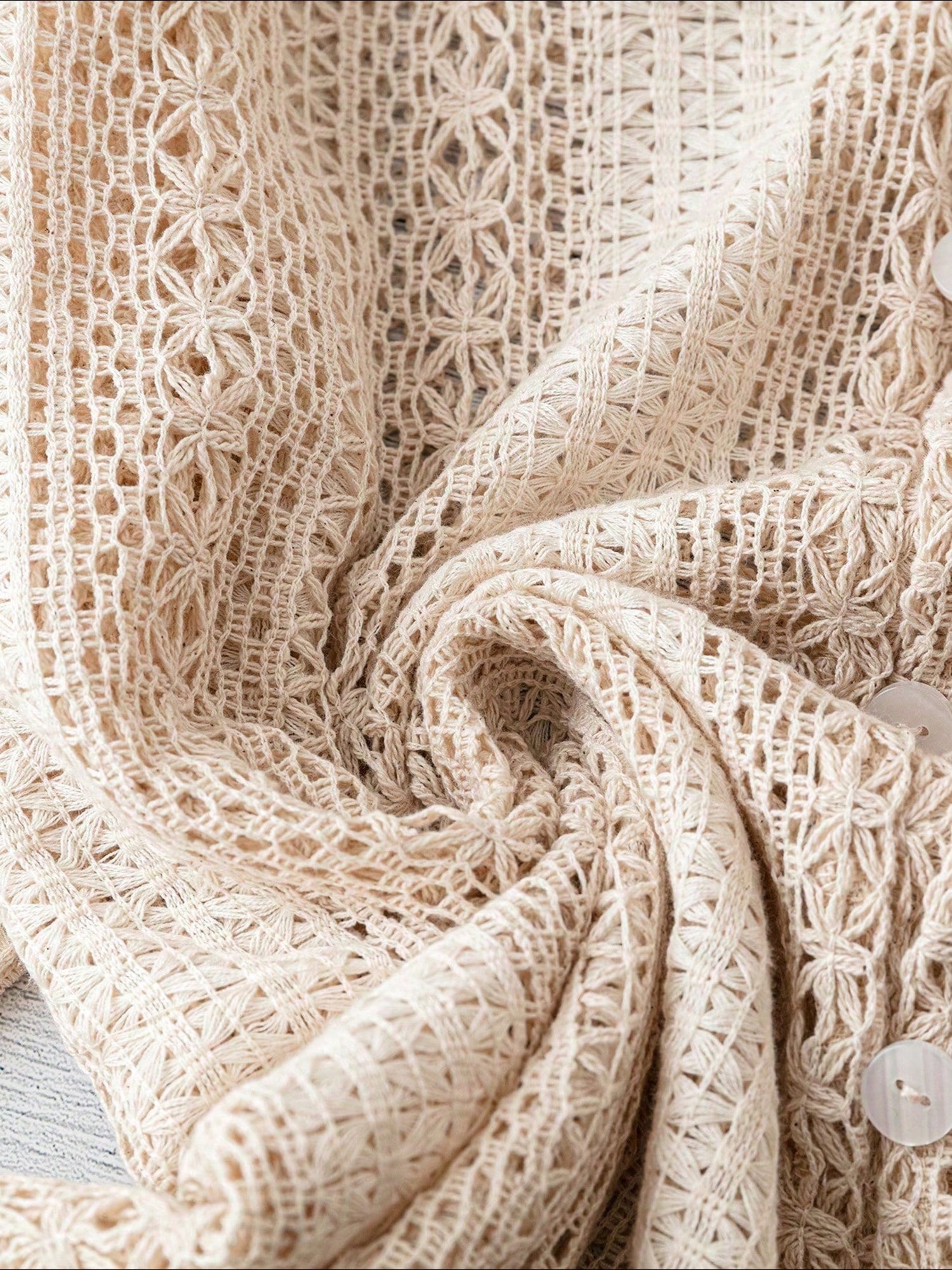 Solid Color Long Sleeves Knitted Sheer Crochet Blouse