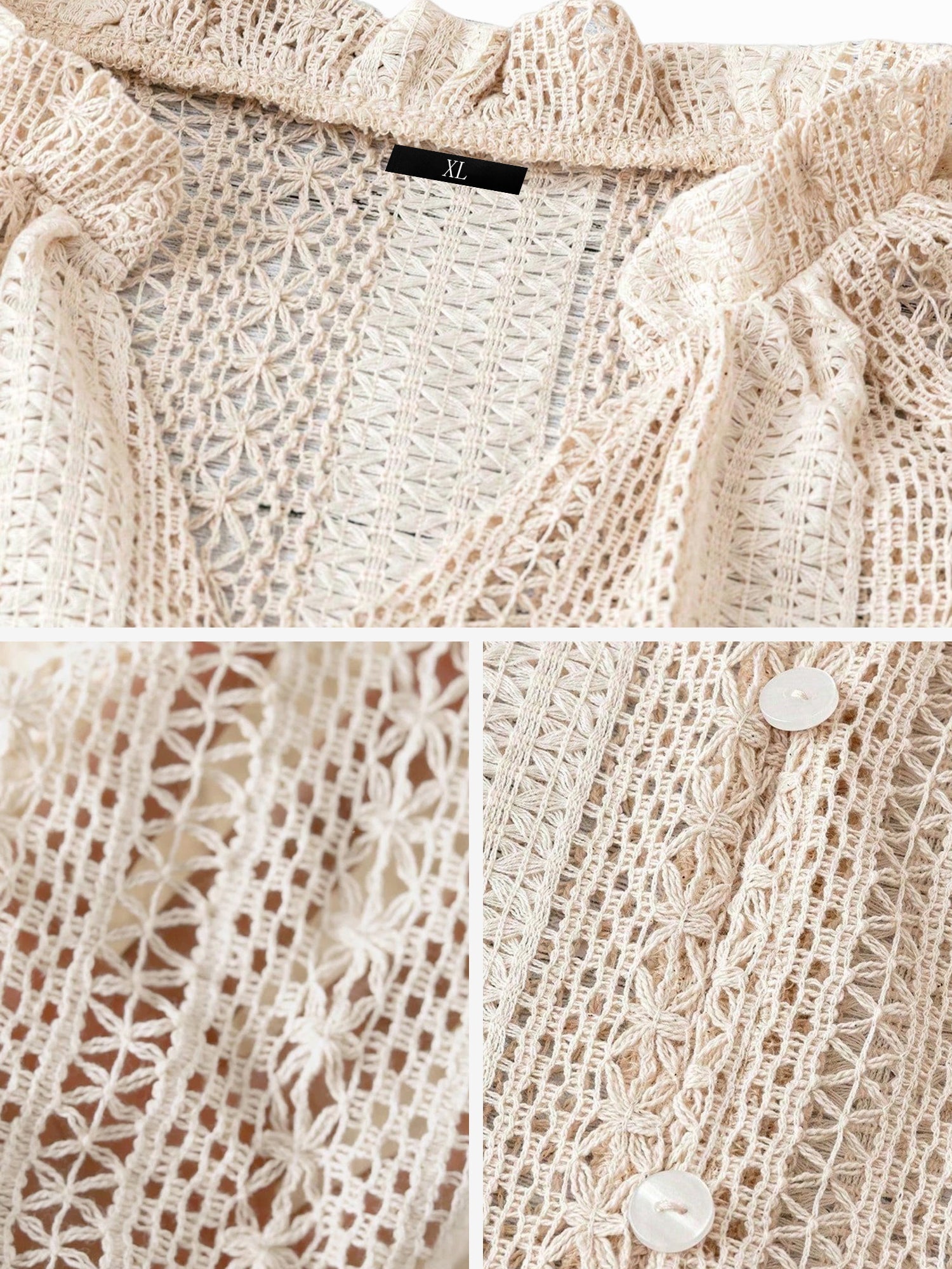 Solid Color Long Sleeves Knitted Sheer Crochet Blouse