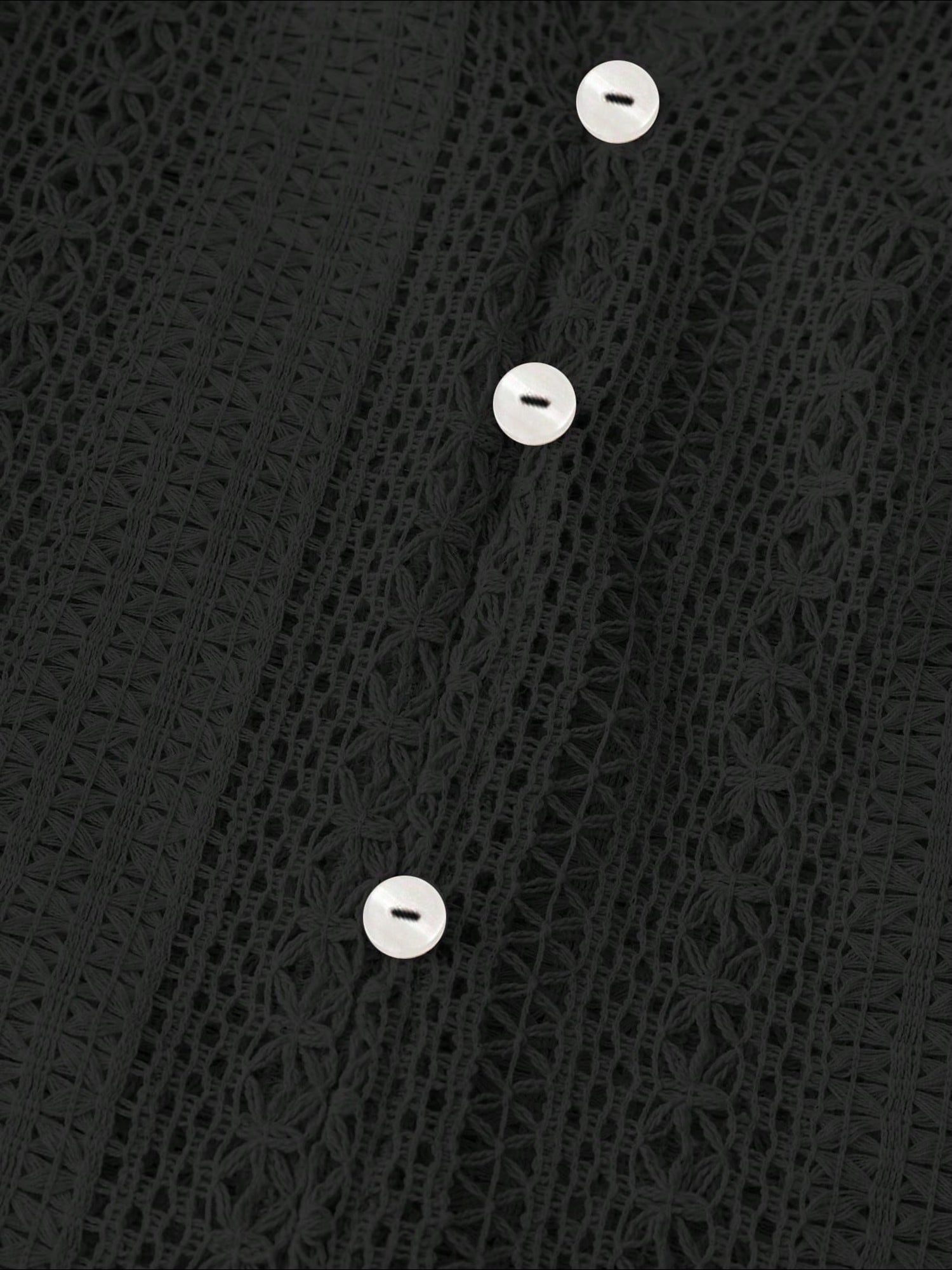 Solid Color Long Sleeves Knitted Sheer Crochet Blouse