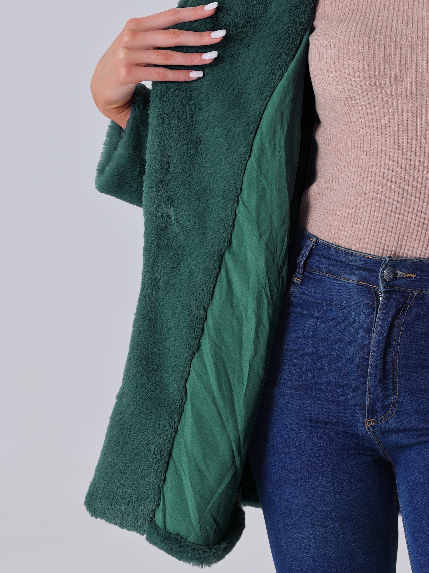 Lapel Collar Faux Fur Fuzzy Winter Warm Pockets Coat