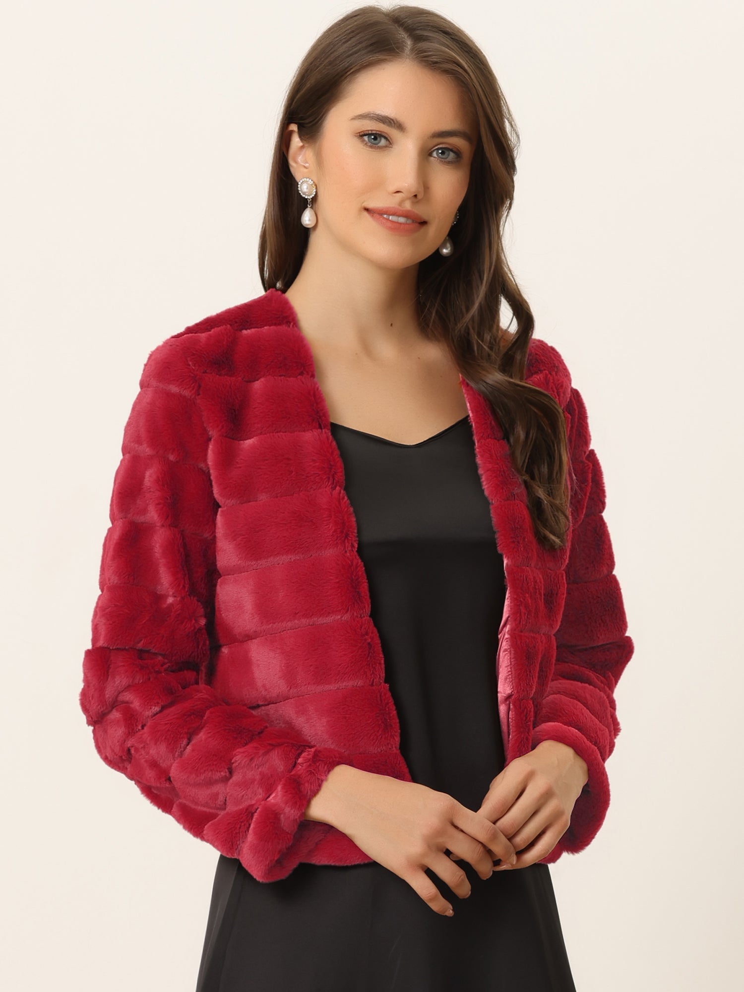 Winter Warm Cropped Collarless Faux Fur Fluffy Jacket