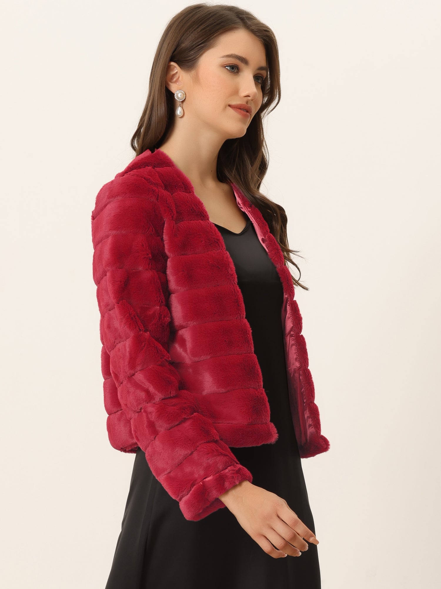 Winter Warm Cropped Collarless Faux Fur Fluffy Jacket