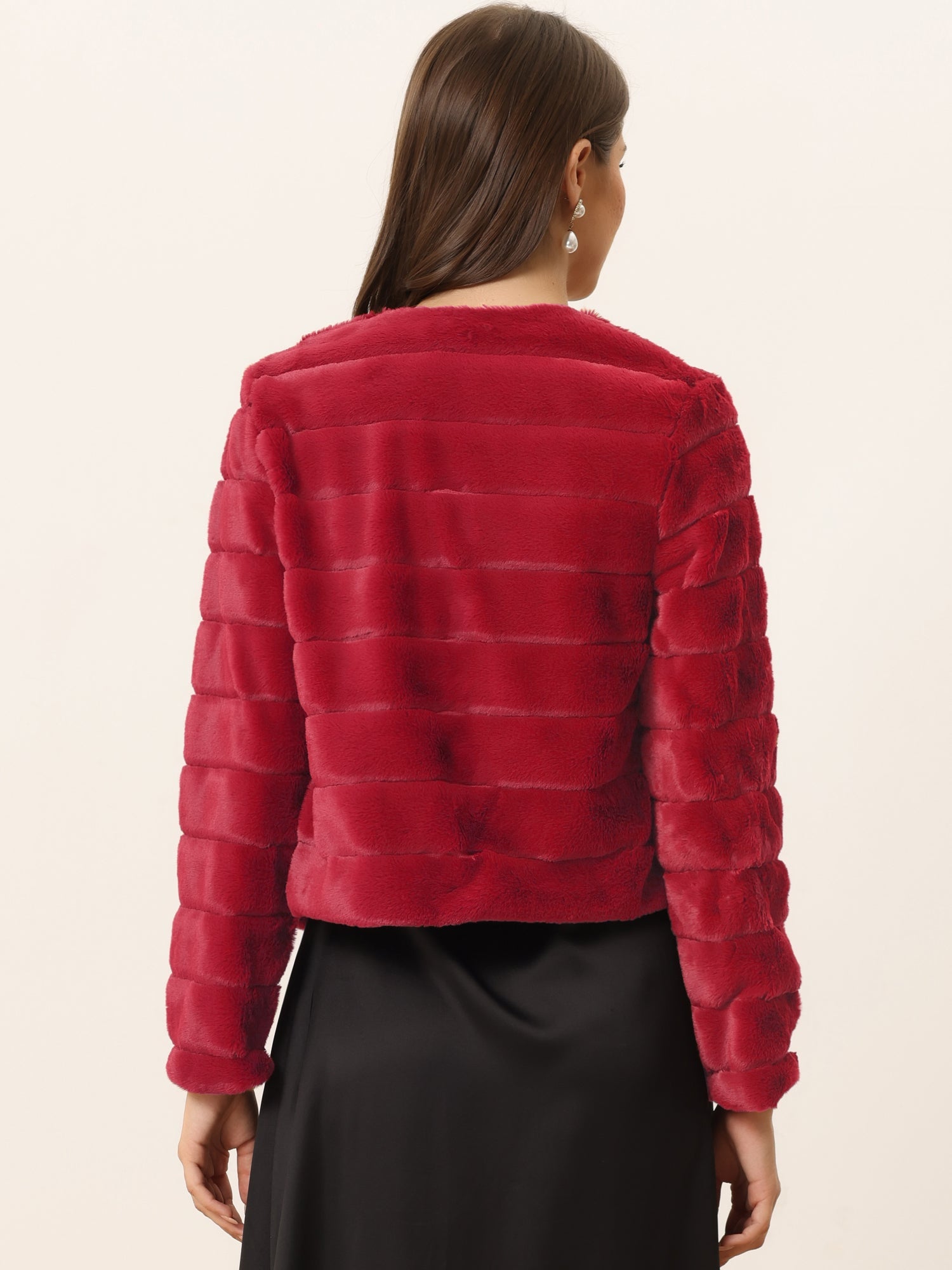 Winter Warm Cropped Collarless Faux Fur Fluffy Jacket