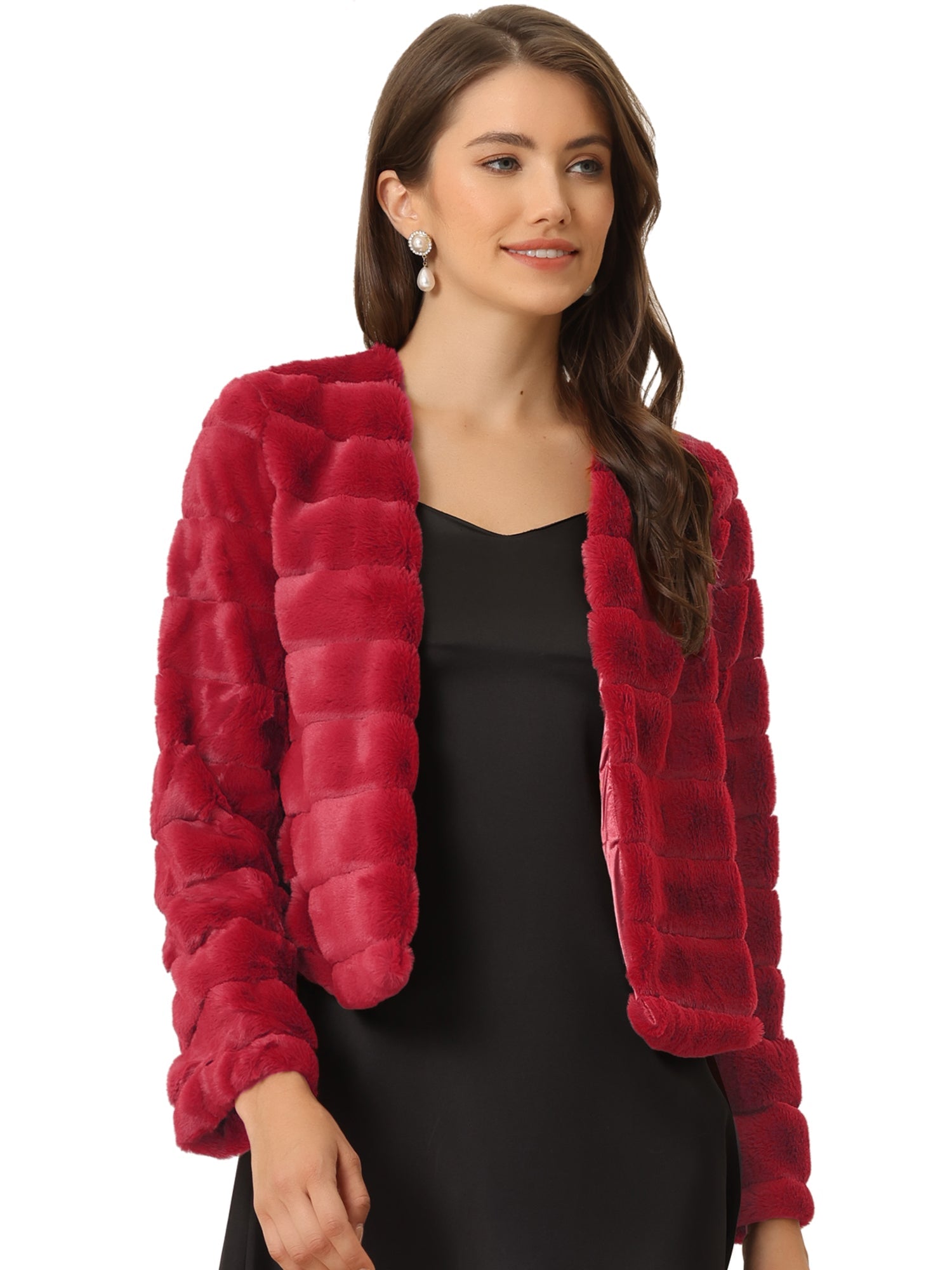 Winter Warm Cropped Collarless Faux Fur Fluffy Jacket